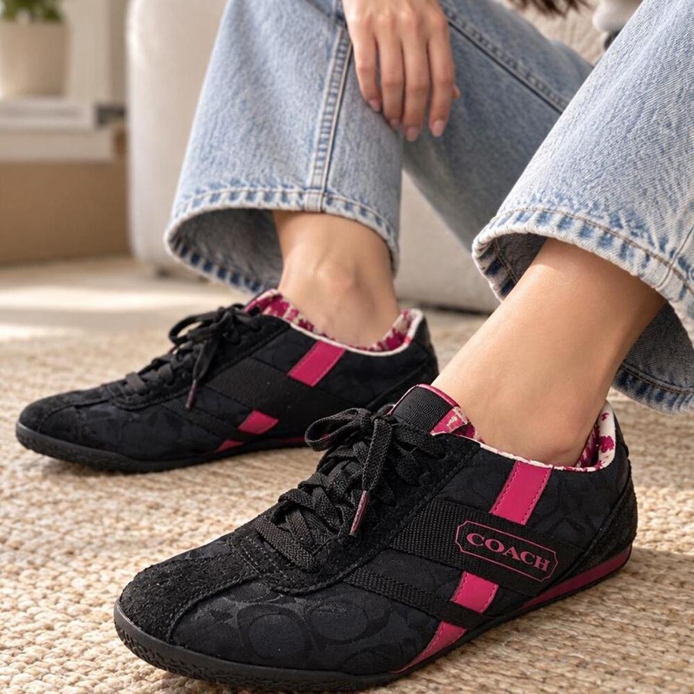 Coach black sneakers with pink